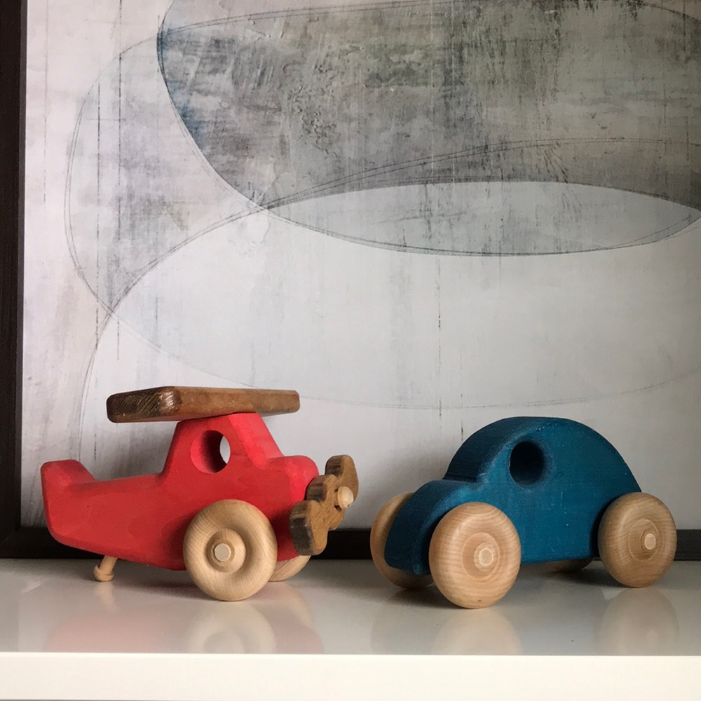 Artisan wood airplane and car wood nursery decor